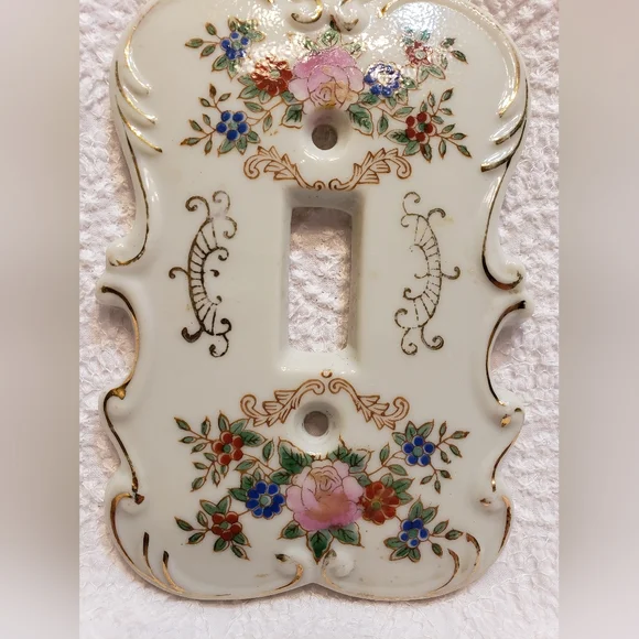 Vintage Switch Plate Cover, Made in Japan Porcelain Shabby Chic Wall Decor - Picture 3 of 9